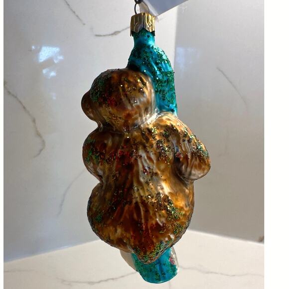 Vintage Glass Monkey on Vine Christmas Ornament Hand-Painted Glitter Accents - Picture 3 of 6